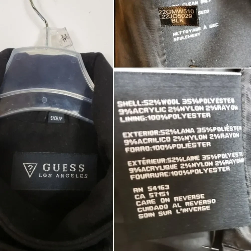 GUESS wool blend military style midi black silver buttons long over coat